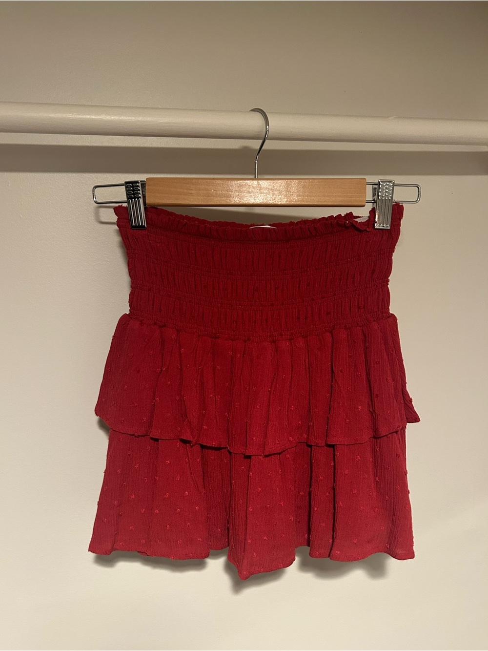 Altar'd State Red Smocked Tiered Mini Skirt